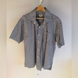 Peter Millar Mens Button Up Shirt Blue Plaid Short Sleeve Casual Size XL